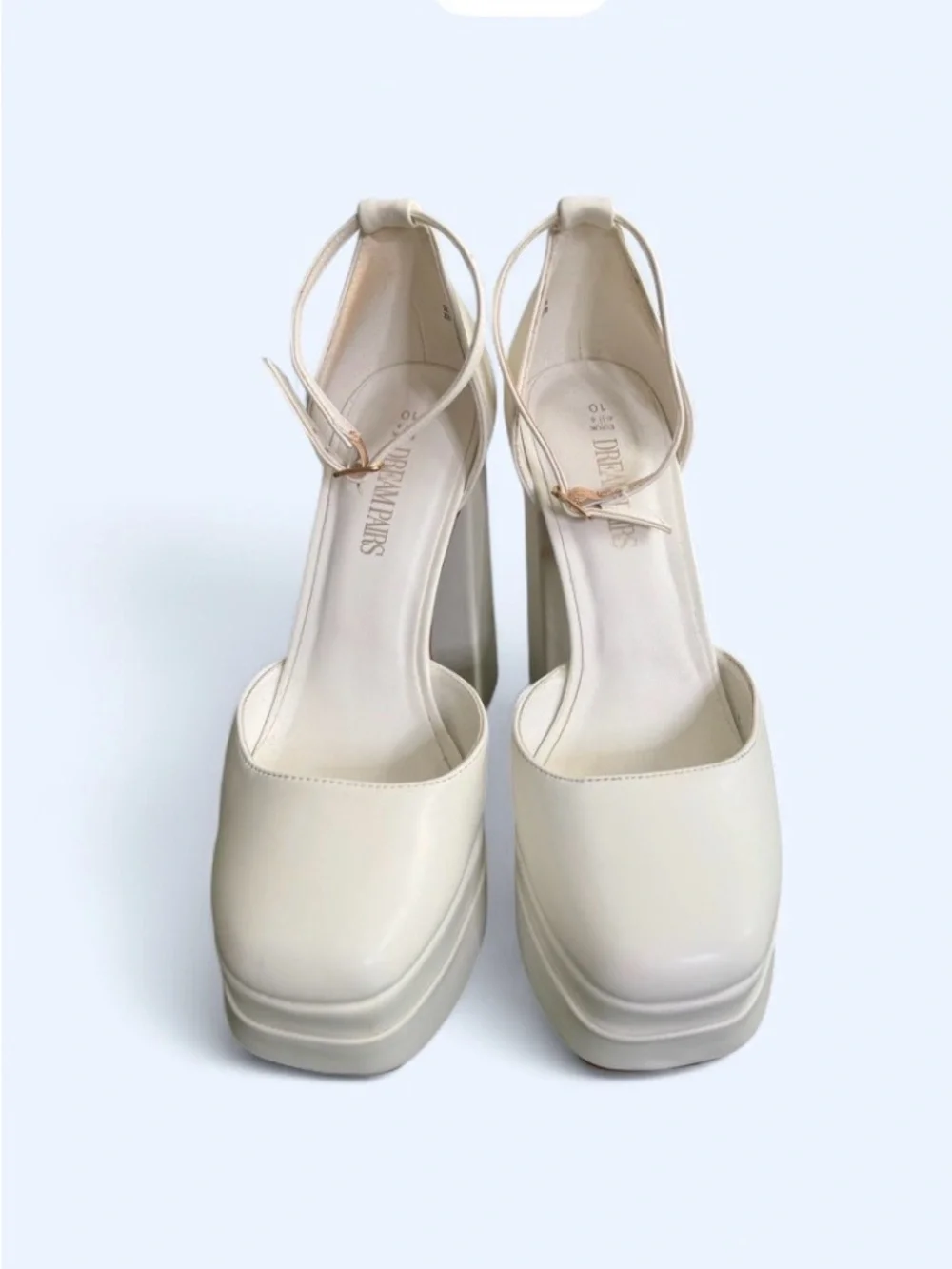 Platform Block Heel Ankle-Strap Pumps in Ivory Dream Paris 11